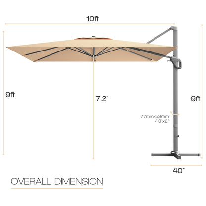 10 x 10 Feet Patio Offset Cantilever Umbrella with Aluminum 360-degree Rotation Tilt-Beige