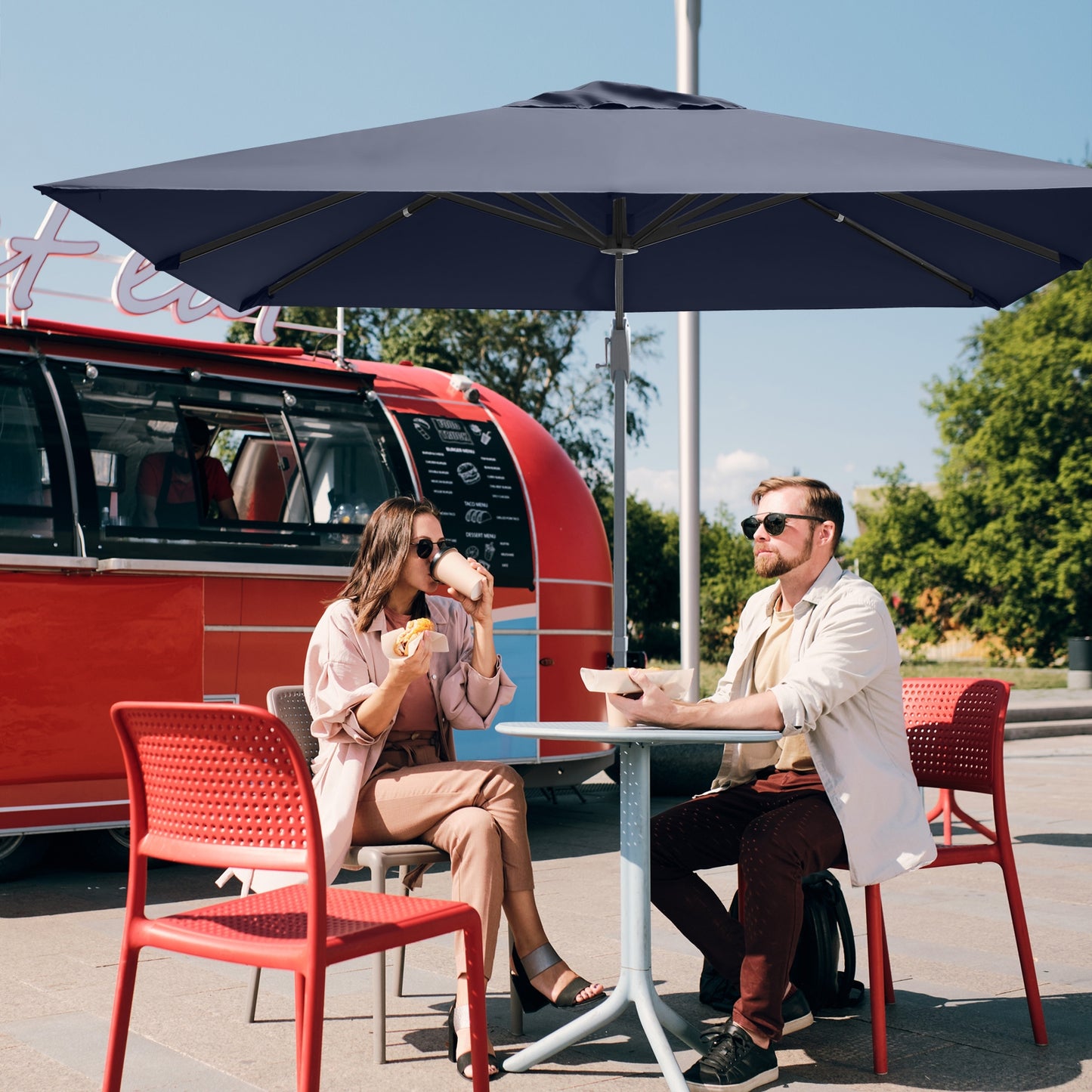 10 x 10 Feet Patio Offset Cantilever Umbrella with Aluminum 360-degree Rotation Tilt-Navy Kids Crystal