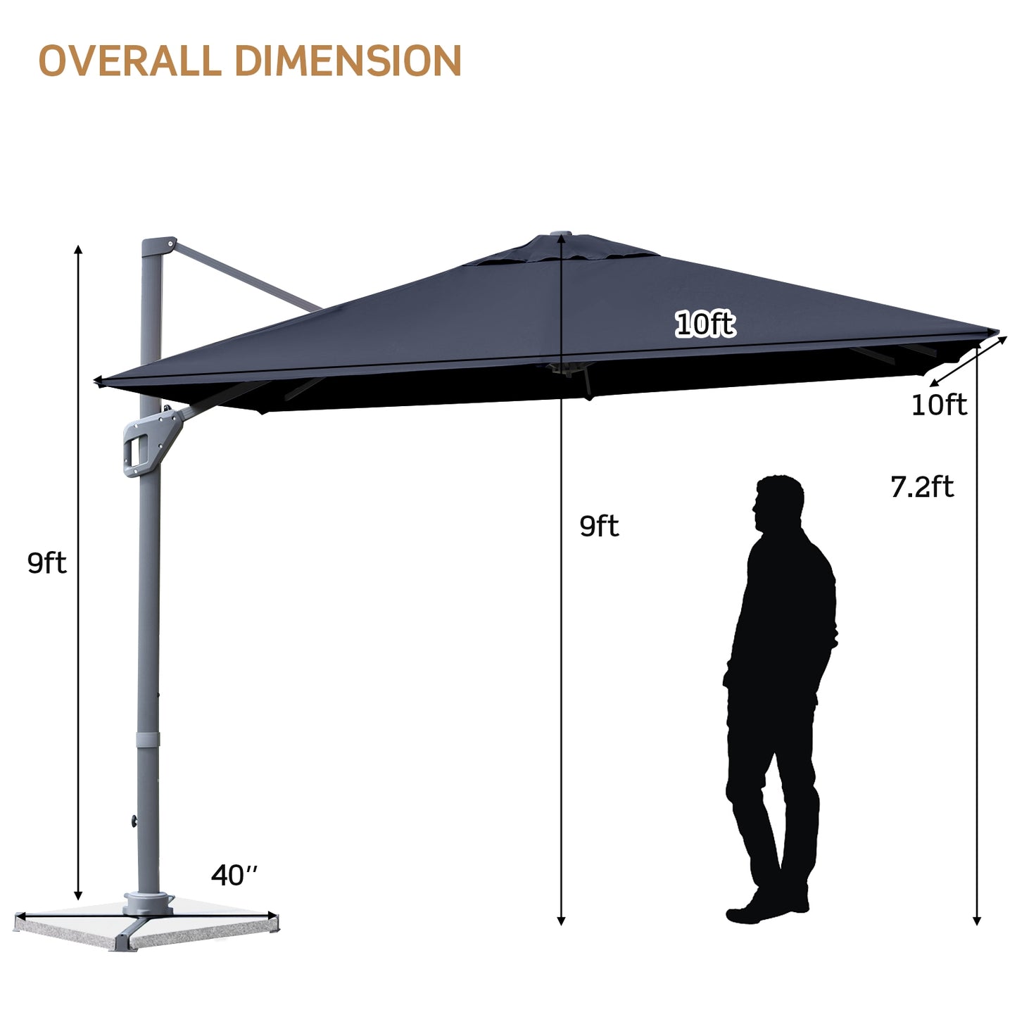 10 x 10 Feet Patio Offset Cantilever Umbrella with Aluminum 360-degree Rotation Tilt-Navy Kids Crystal
