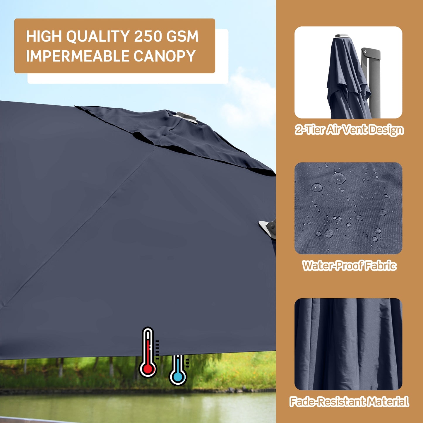 10 x 10 Feet Patio Offset Cantilever Umbrella with Aluminum 360-degree Rotation Tilt-Navy Kids Crystal