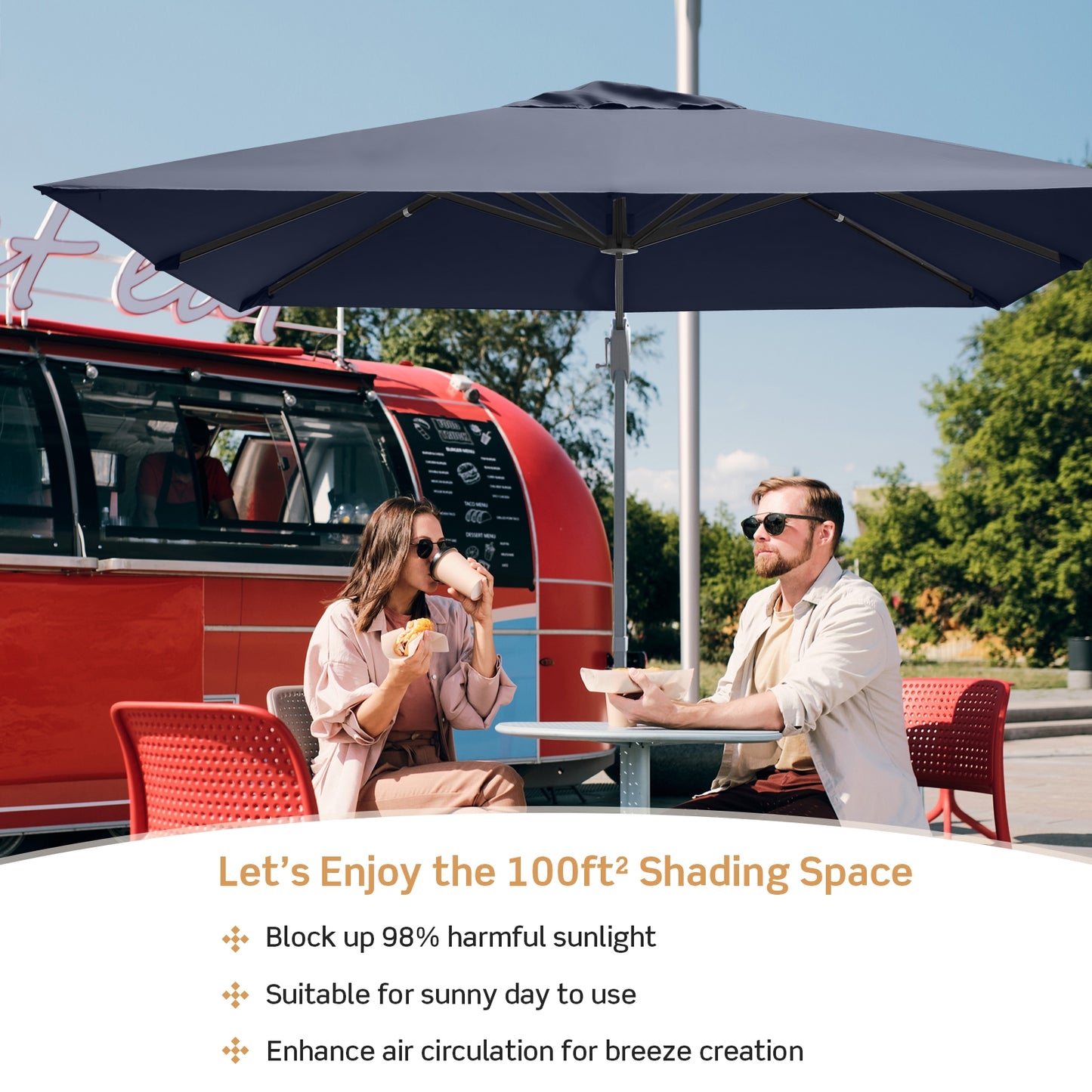 10 x 10 Feet Patio Offset Cantilever Umbrella with Aluminum 360-degree Rotation Tilt-Navy Kids Crystal