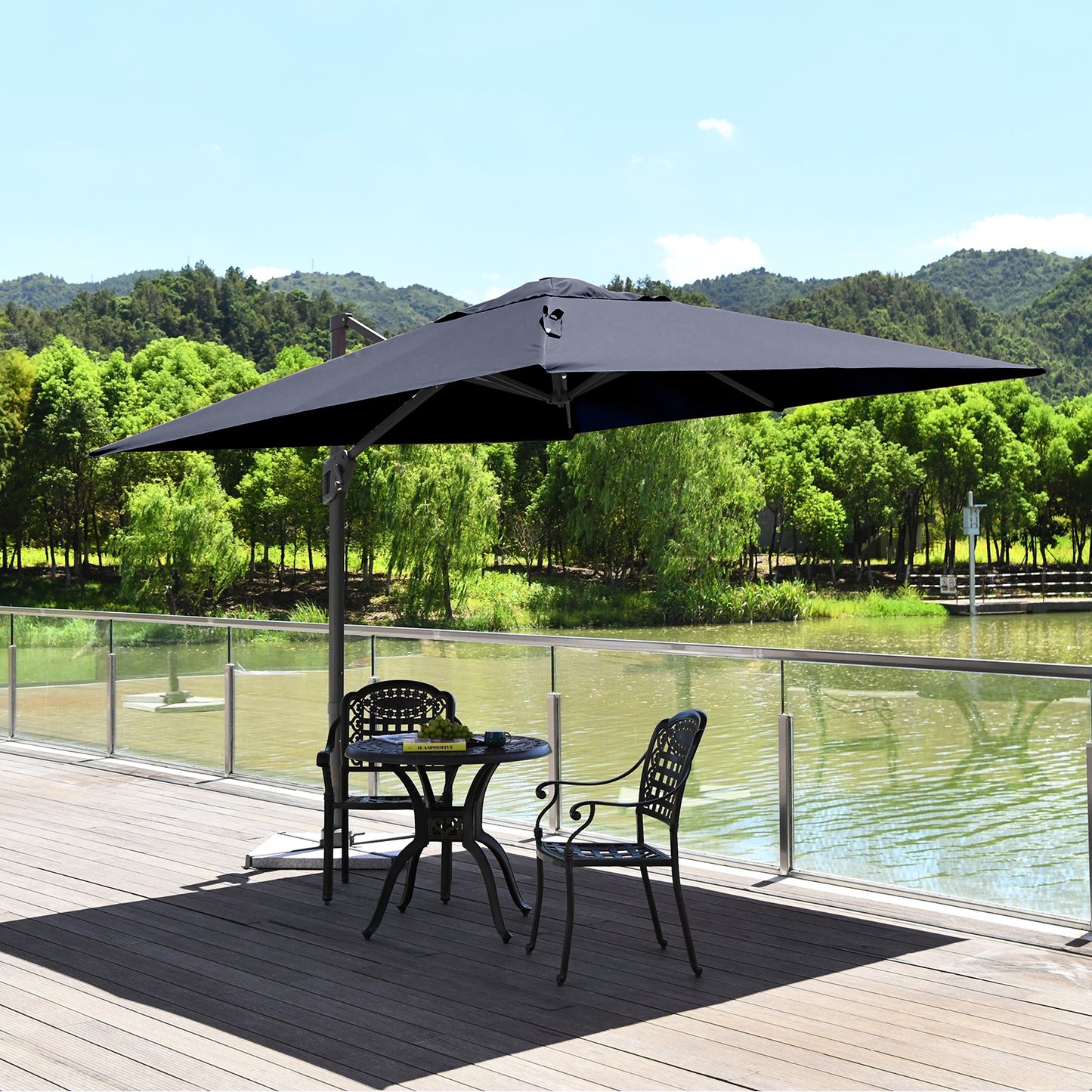 10 x 10 Feet Patio Offset Cantilever Umbrella with Aluminum 360-degree Rotation Tilt-Navy Kids Crystal