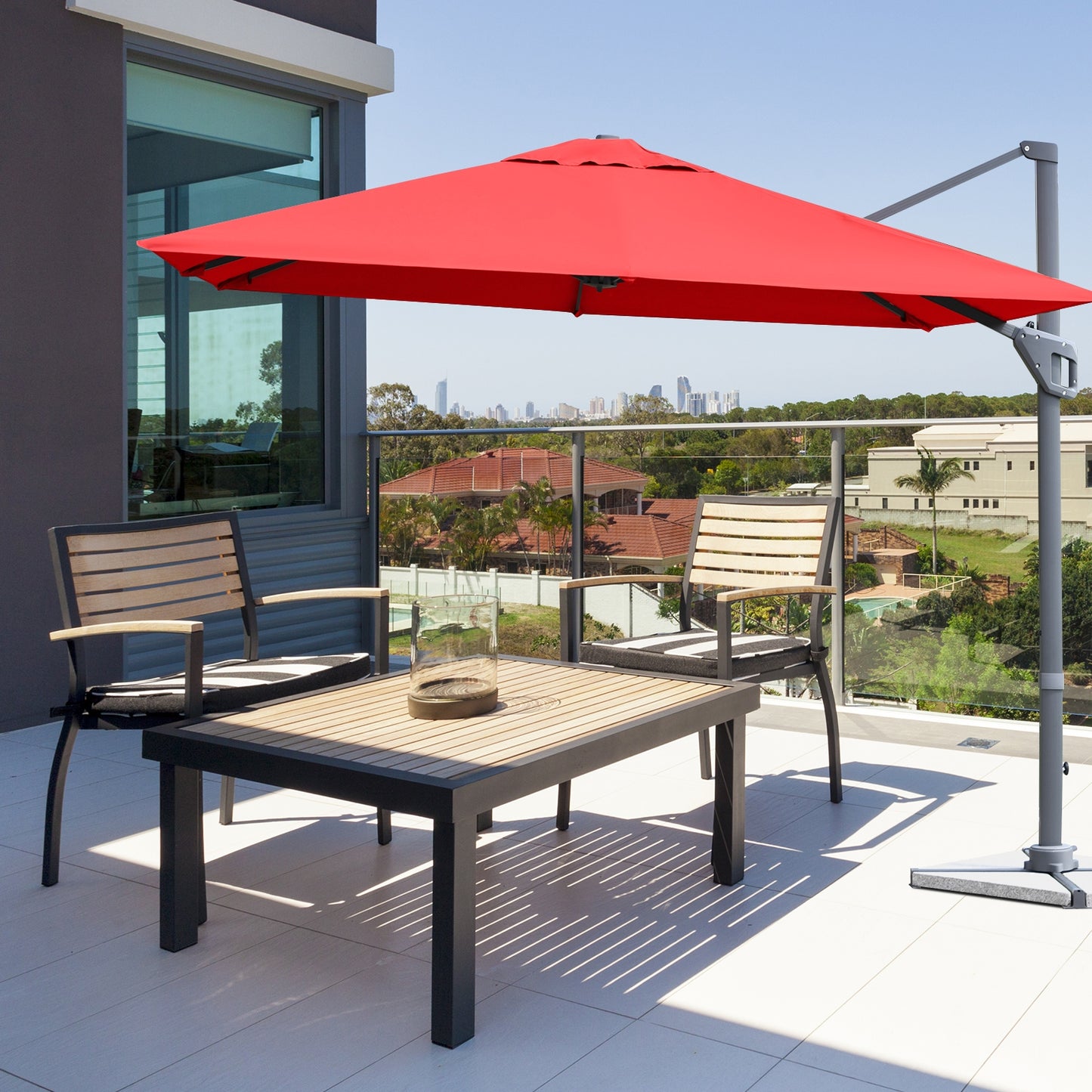10 x 10 Feet Patio Offset Cantilever Umbrella with Aluminum 360-degree Rotation Tilt-Orange Kids Crystal