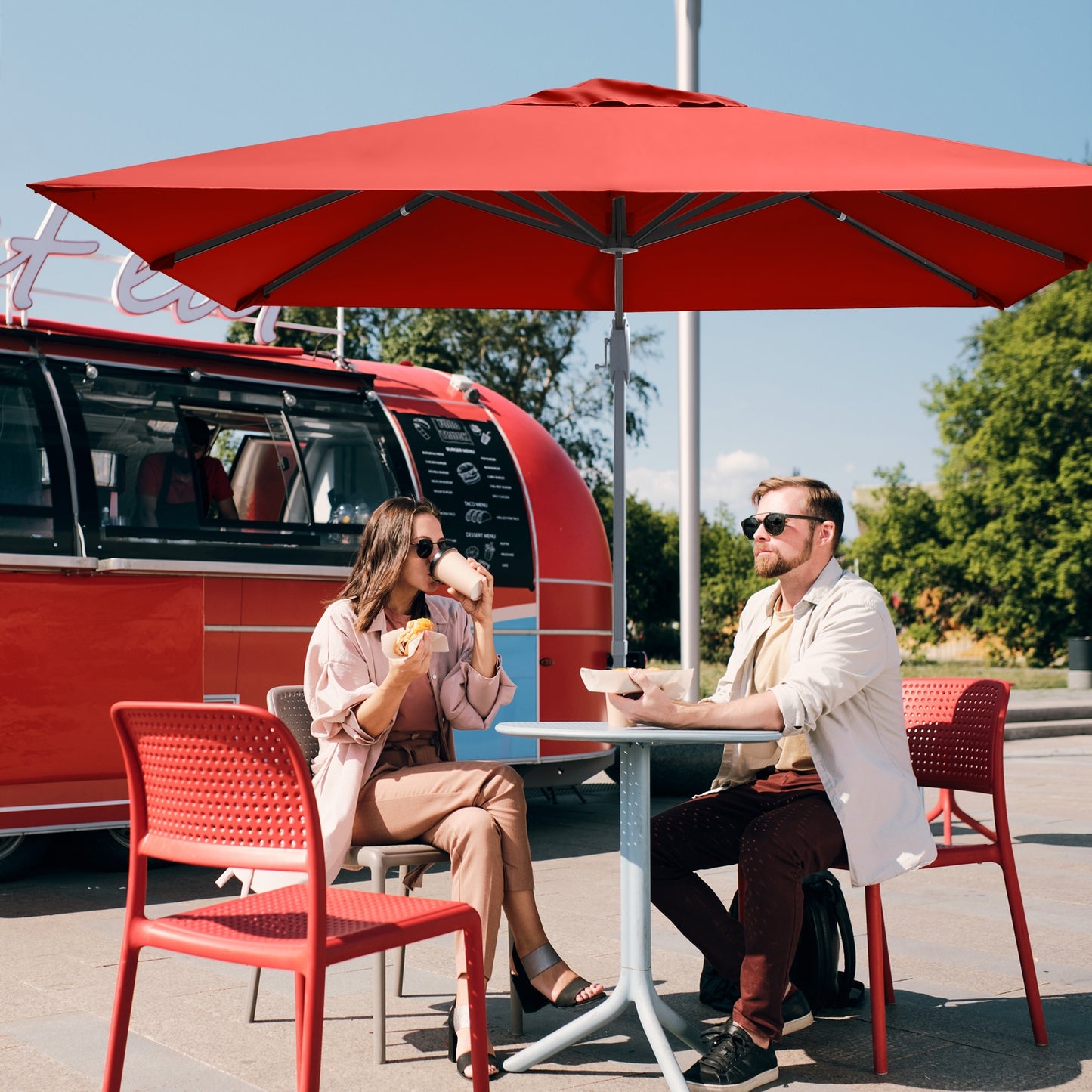 10 x 10 Feet Patio Offset Cantilever Umbrella with Aluminum 360-degree Rotation Tilt-Orange Kids Crystal