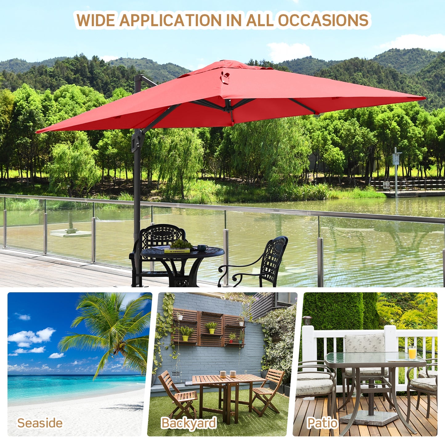 10 x 10 Feet Patio Offset Cantilever Umbrella with Aluminum 360-degree Rotation Tilt-Orange Kids Crystal