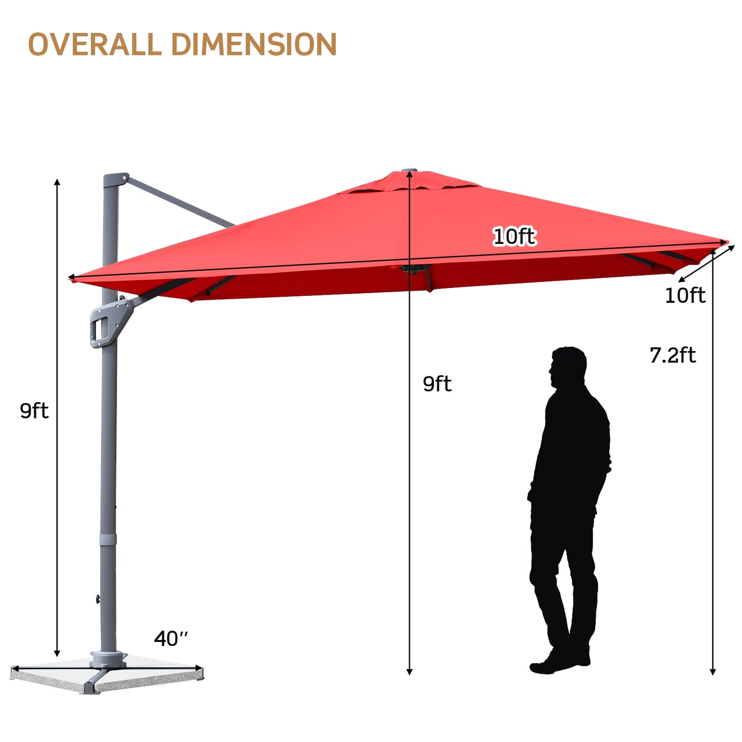10 x 10 Feet Patio Offset Cantilever Umbrella with Aluminum 360-degree Rotation Tilt-Orange Kids Crystal