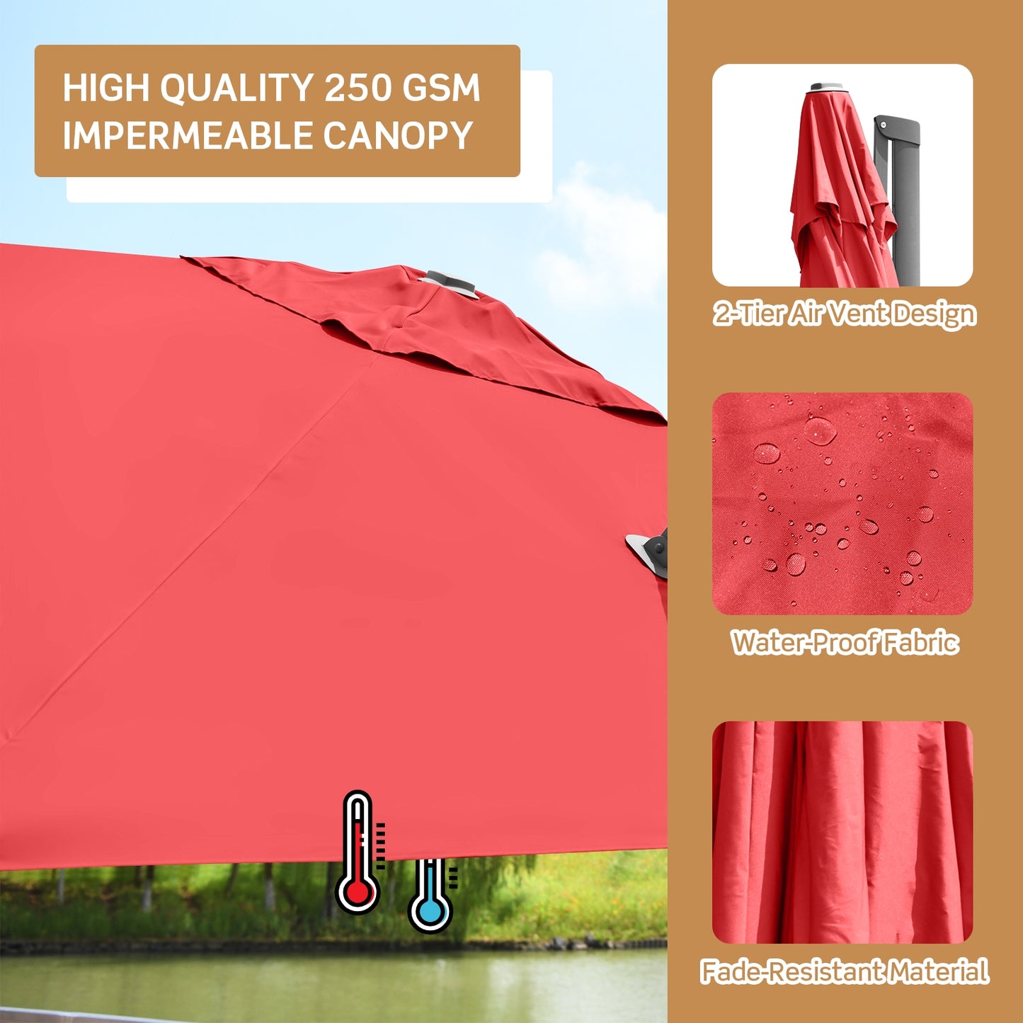 10 x 10 Feet Patio Offset Cantilever Umbrella with Aluminum 360-degree Rotation Tilt-Orange Kids Crystal