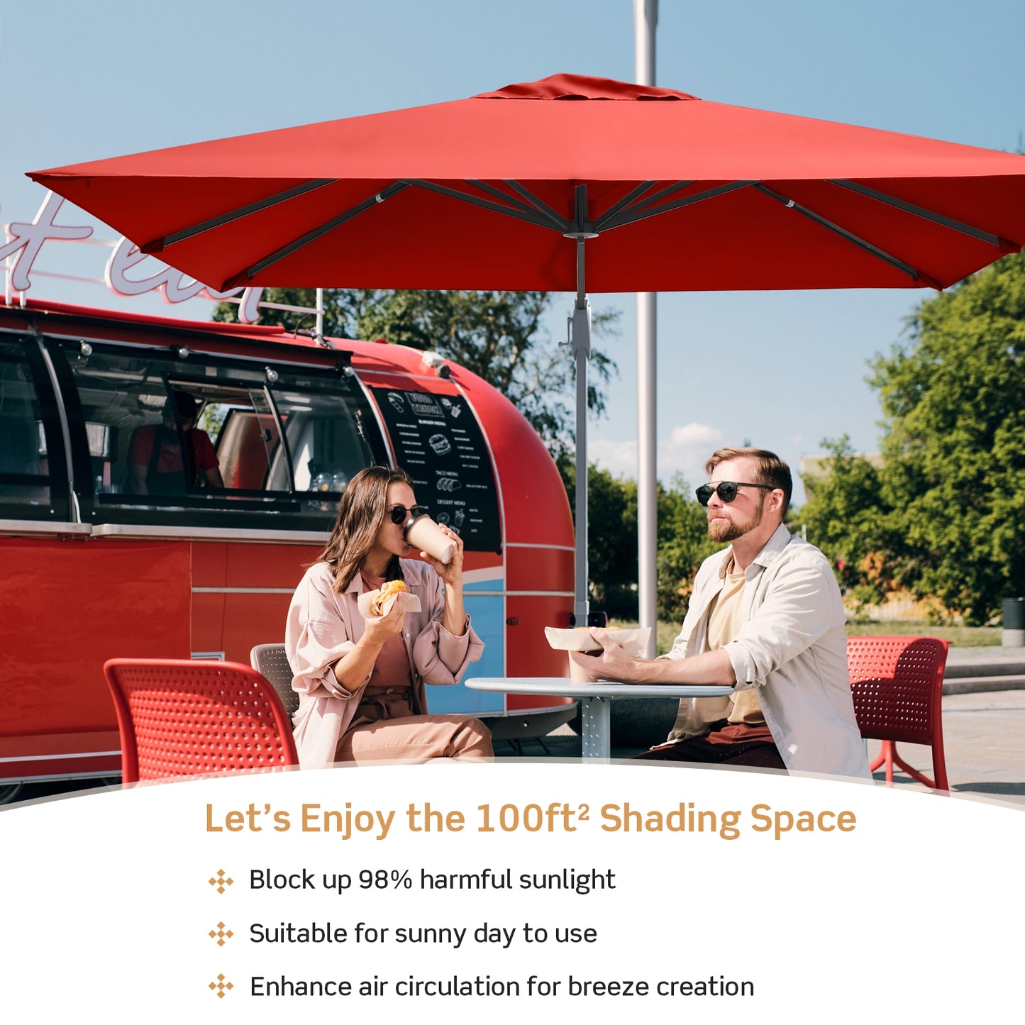 10 x 10 Feet Patio Offset Cantilever Umbrella with Aluminum 360-degree Rotation Tilt-Orange Kids Crystal