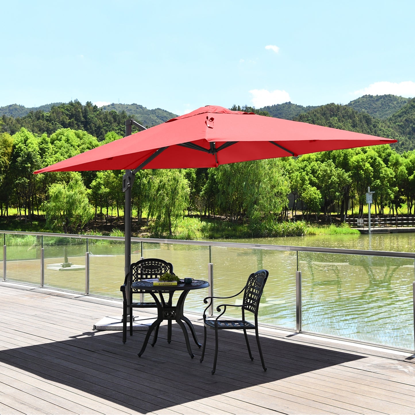 10 x 10 Feet Patio Offset Cantilever Umbrella with Aluminum 360-degree Rotation Tilt-Orange Kids Crystal