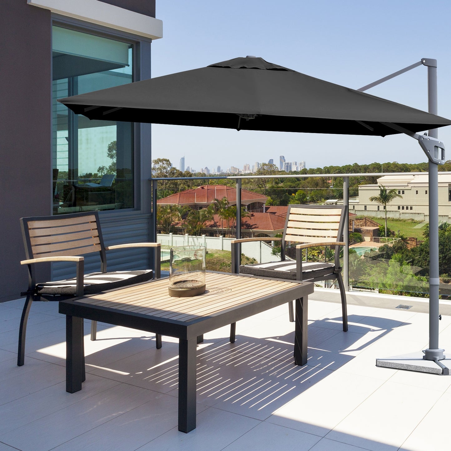 10 x 10 Feet Patio Offset Cantilever Umbrella with Aluminum 360-degree Rotation Tilt-Gray Kids Crystal