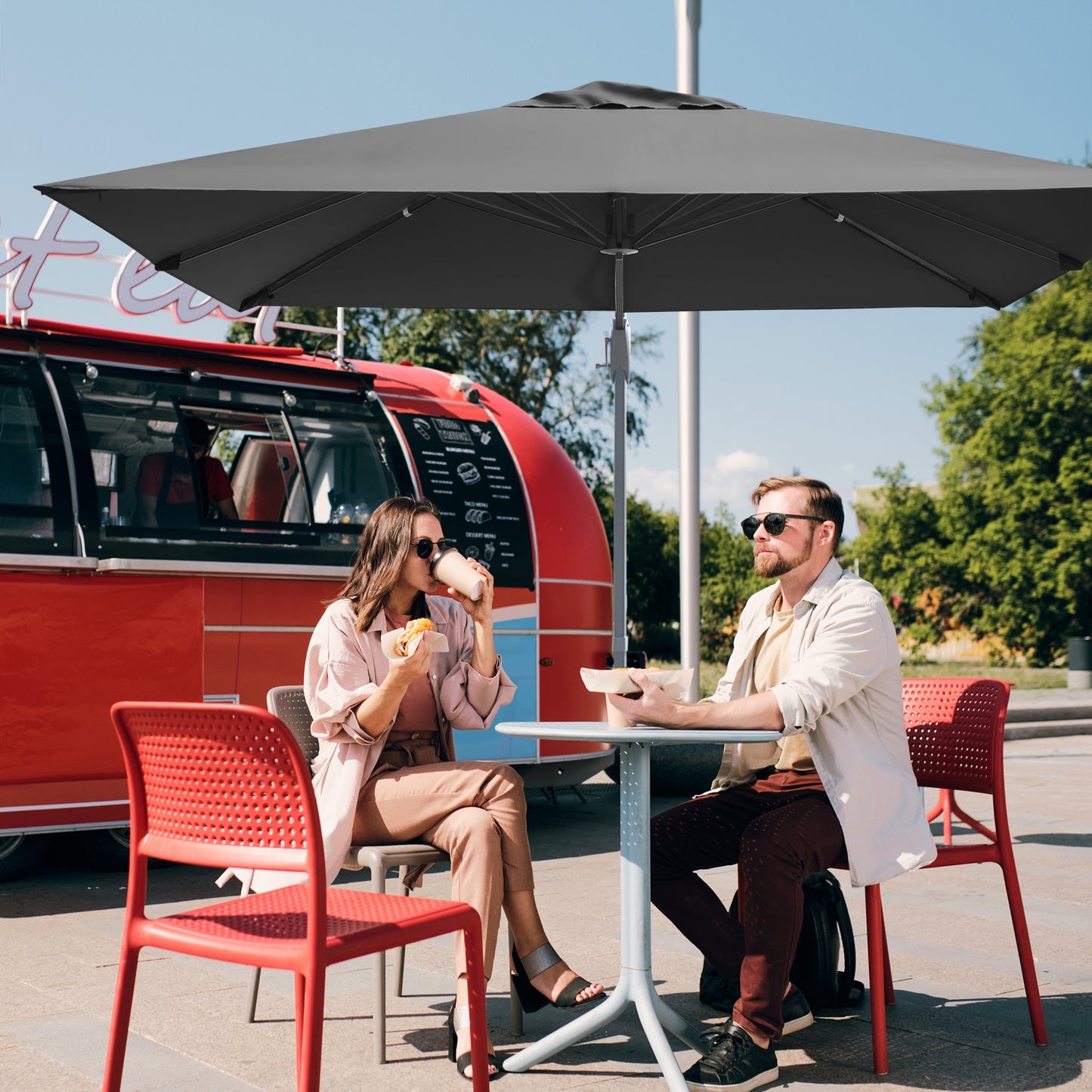 10 x 10 Feet Patio Offset Cantilever Umbrella with Aluminum 360-degree Rotation Tilt-Gray Kids Crystal
