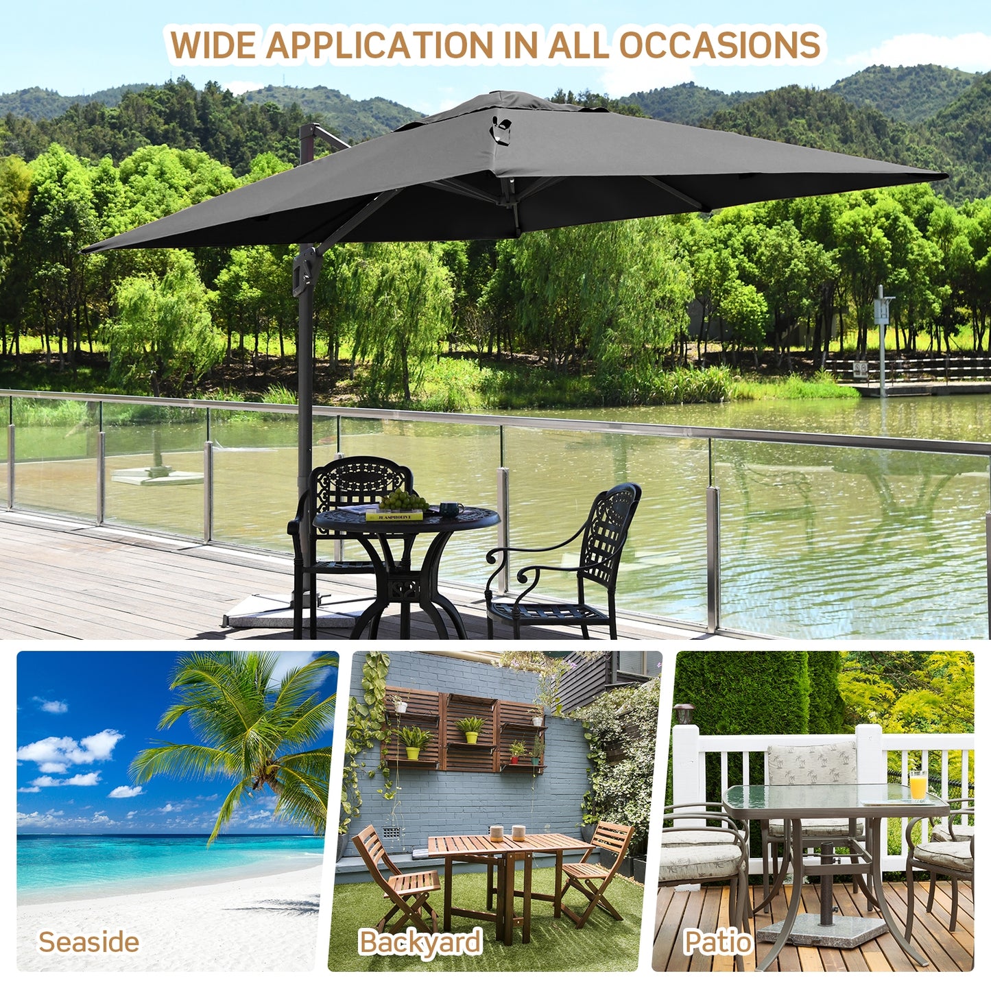 10 x 10 Feet Patio Offset Cantilever Umbrella with Aluminum 360-degree Rotation Tilt-Gray Kids Crystal