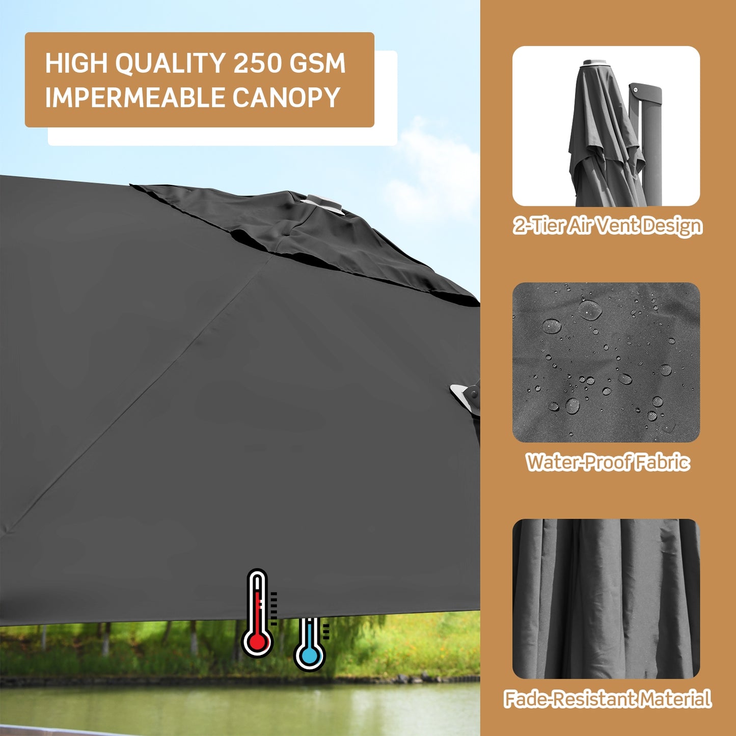 10 x 10 Feet Patio Offset Cantilever Umbrella with Aluminum 360-degree Rotation Tilt-Gray Kids Crystal