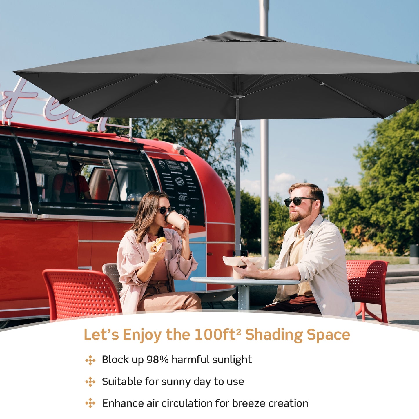 10 x 10 Feet Patio Offset Cantilever Umbrella with Aluminum 360-degree Rotation Tilt-Gray Kids Crystal