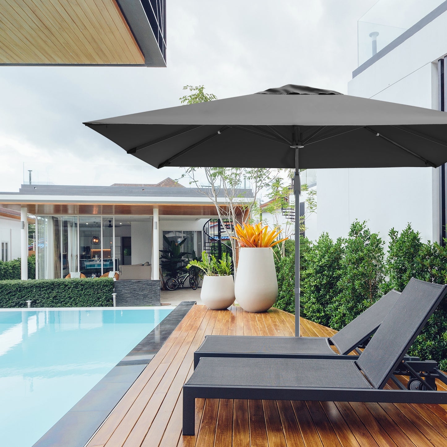 10 x 10 Feet Patio Offset Cantilever Umbrella with Aluminum 360-degree Rotation Tilt-Gray Kids Crystal