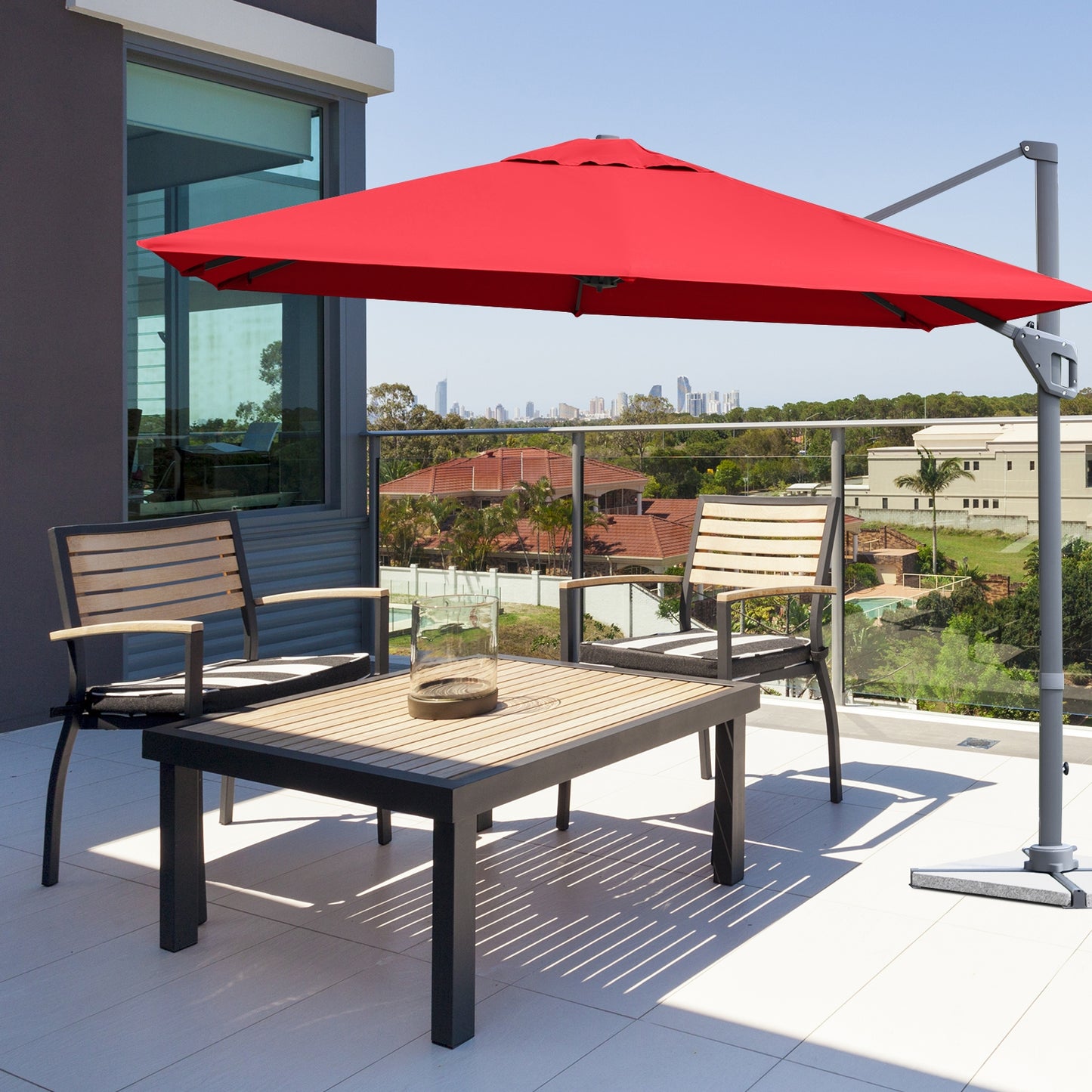 10 x 10 Feet Patio Offset Cantilever Umbrella with Aluminum 360-degree Rotation Tilt-Wine Kids Crystal