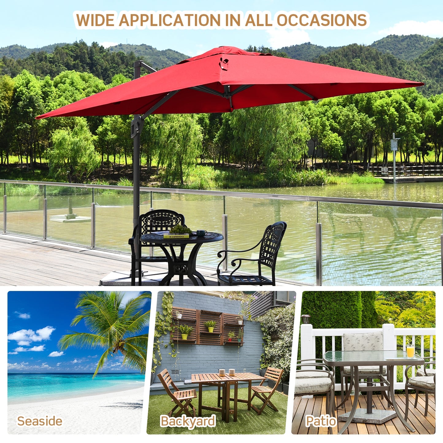 10 x 10 Feet Patio Offset Cantilever Umbrella with Aluminum 360-degree Rotation Tilt-Wine Kids Crystal