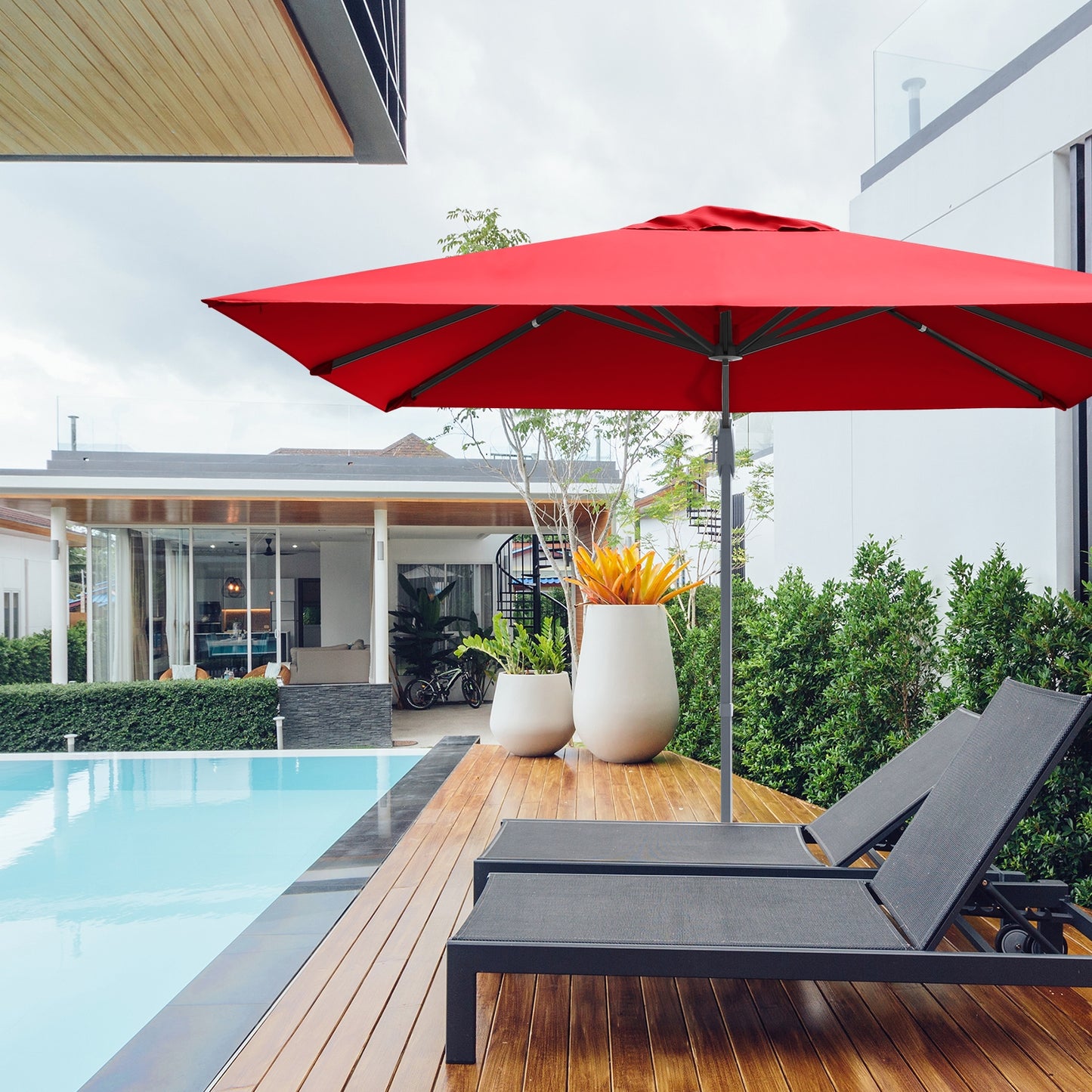10 x 10 Feet Patio Offset Cantilever Umbrella with Aluminum 360-degree Rotation Tilt-Wine Kids Crystal