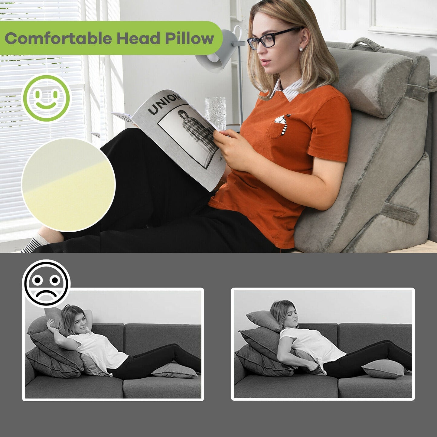 Adjustable Neck Back Support Memory Foam Headrest-Gray Kids Crystal