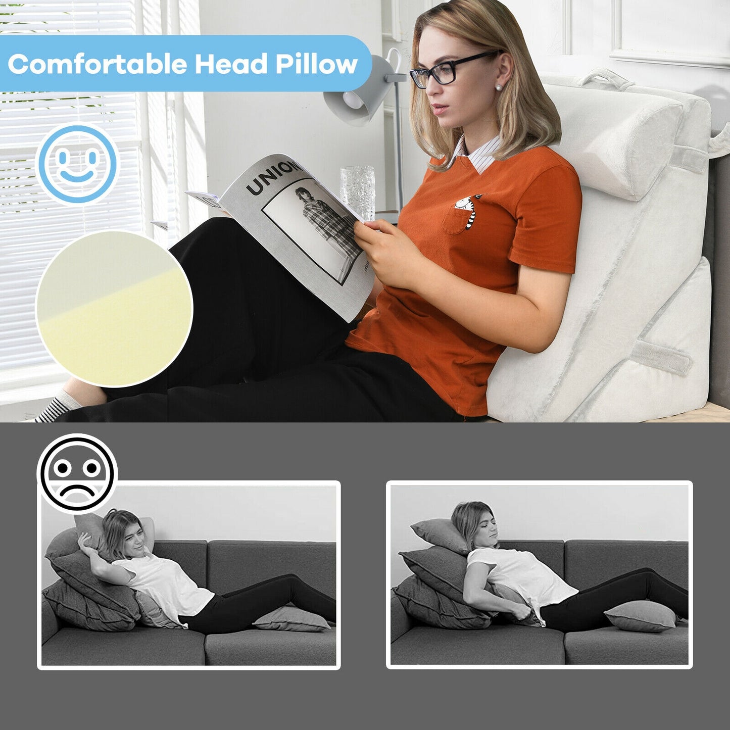 Adjustable Neck Back Support Memory Foam Headrest-White Kids Crystal
