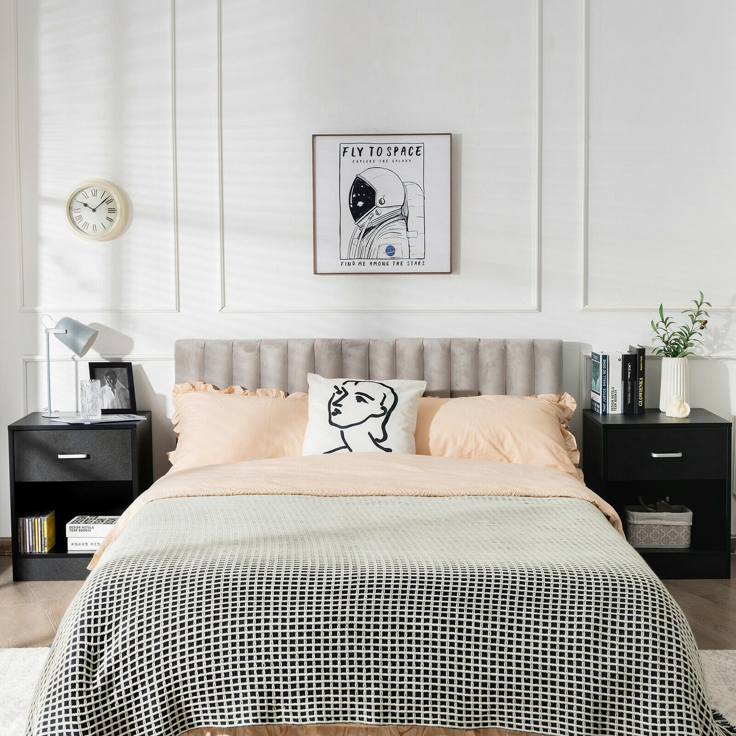 2 Pieces Nightstand with Storage Drawer and Cabinet-Black Kids Crystal