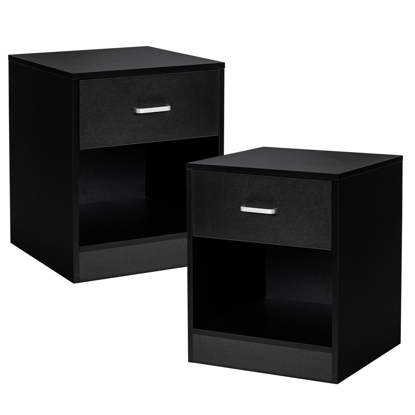 2 Pieces Nightstand with Storage Drawer and Cabinet-Black Kids Crystal