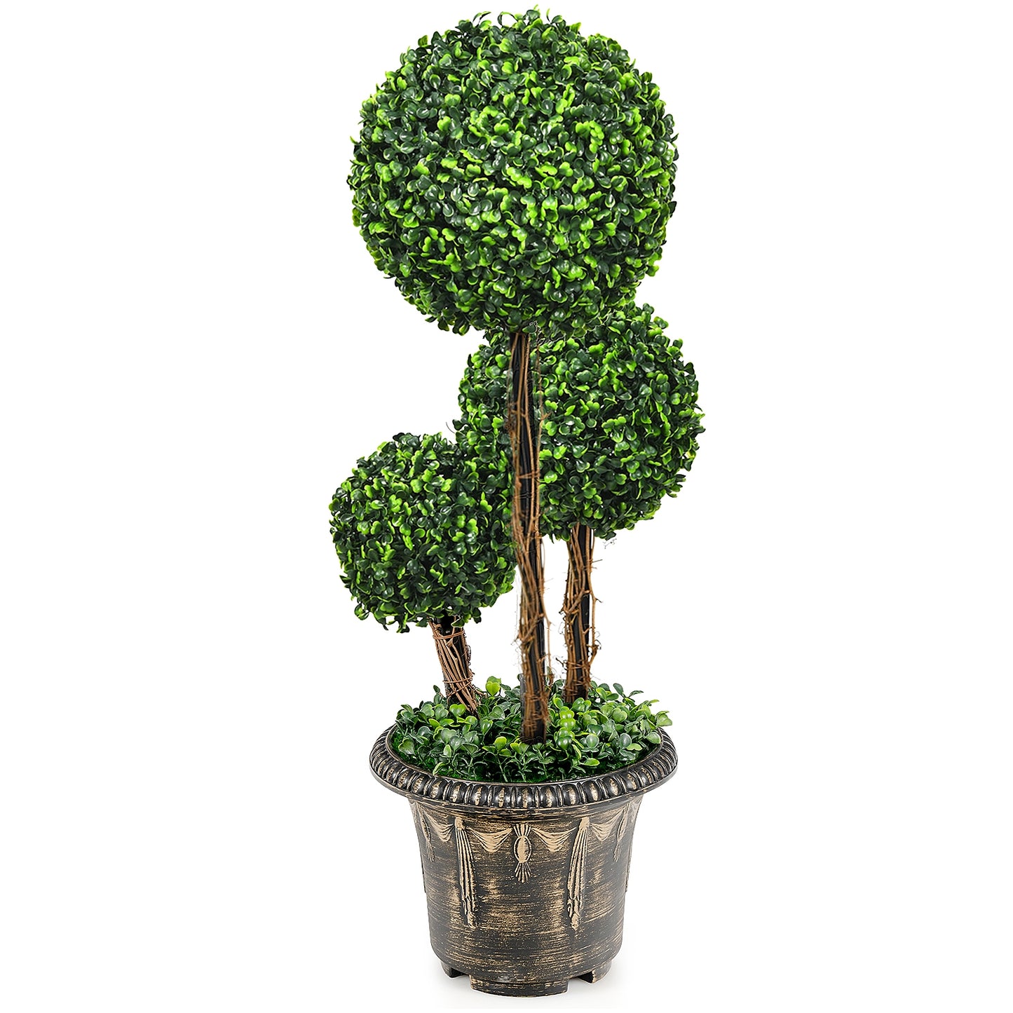 30 Inch Artificial Topiary Triple Ball Tree Indoor and Outdoor UV Protection Kids Crystal