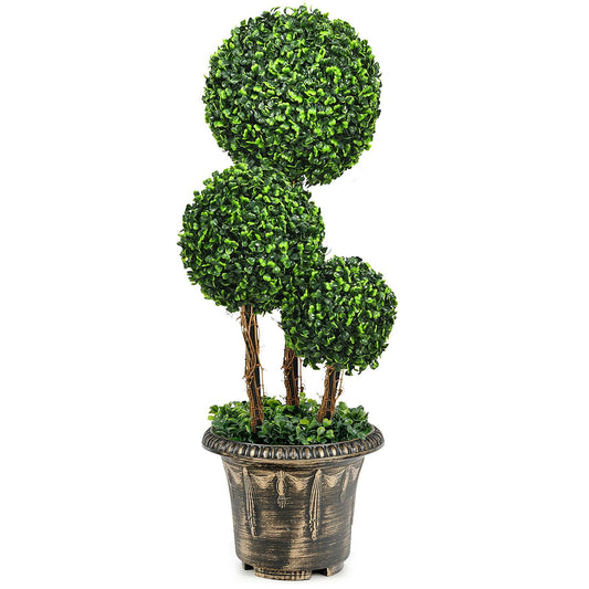 30 Inch Artificial Topiary Triple Ball Tree Indoor and Outdoor UV Protection Kids Crystal