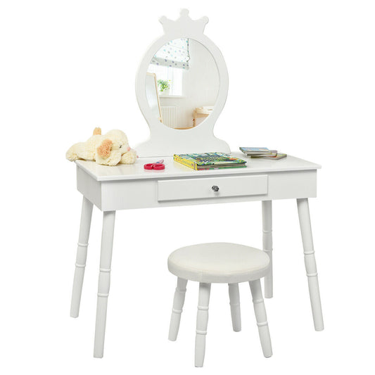 Vanity Makeup Table & Chair Set Make Up Stool-White Kids Crystal