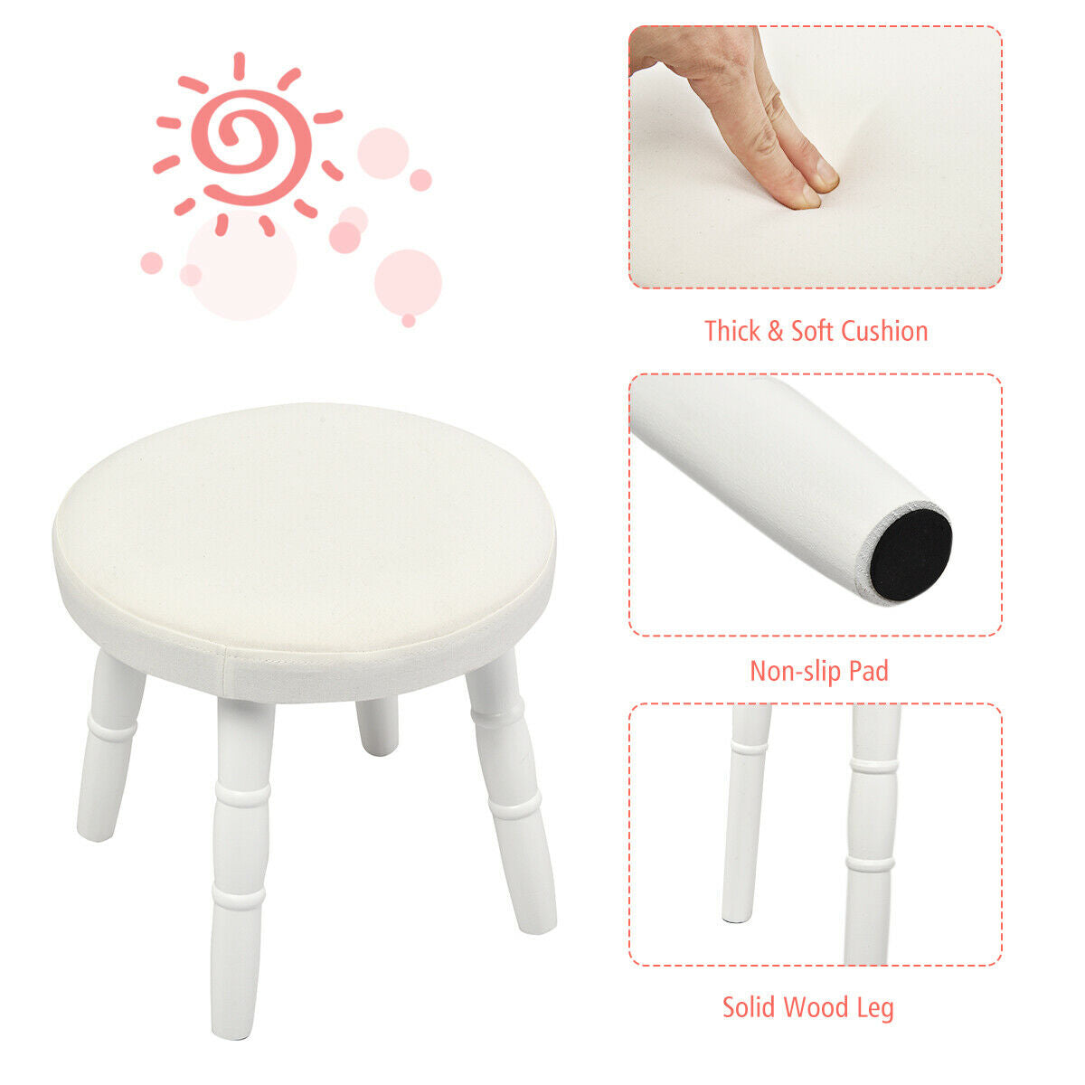 Vanity Makeup Table & Chair Set Make Up Stool-White Kids Crystal