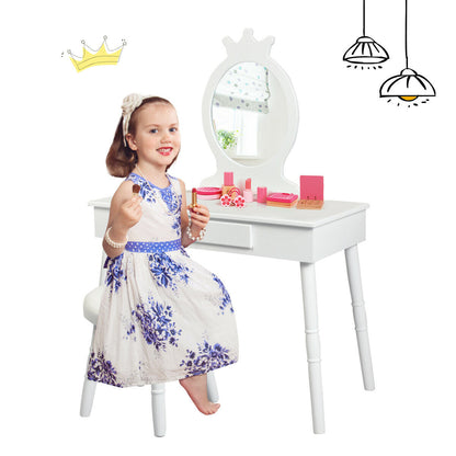 Vanity Makeup Table & Chair Set Make Up Stool-White