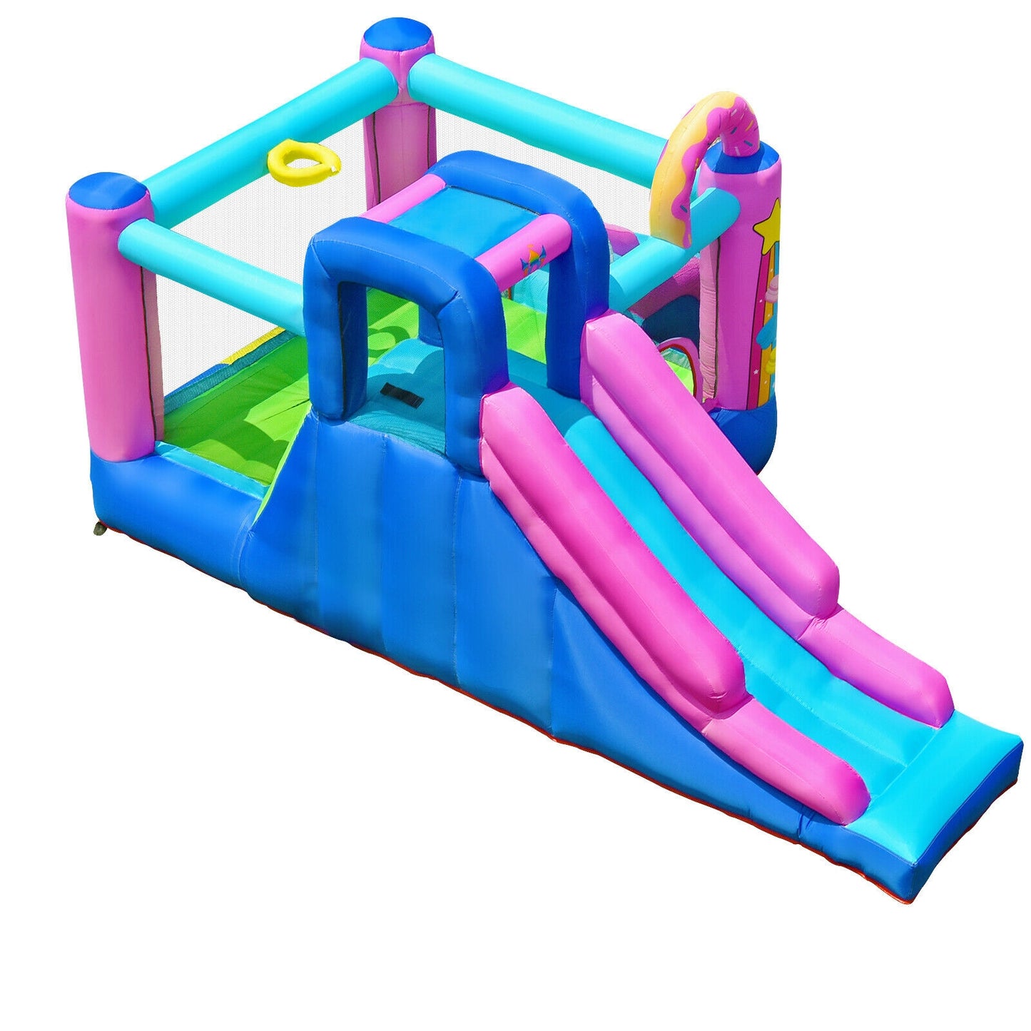 Inflatable Bounce Castle with Dual Slides and Climbing Wall without Blower Kids Crystal