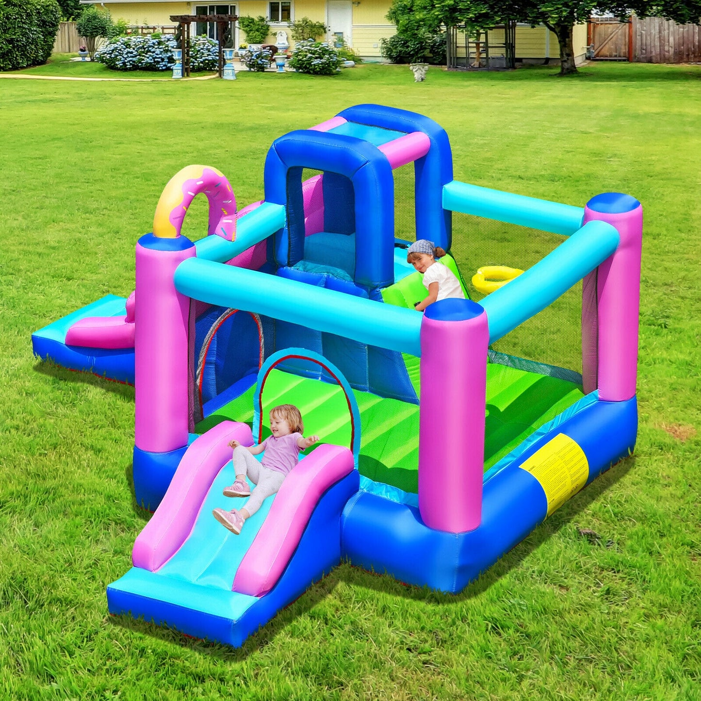 Inflatable Bounce Castle with Dual Slides and Climbing Wall without Blower Kids Crystal