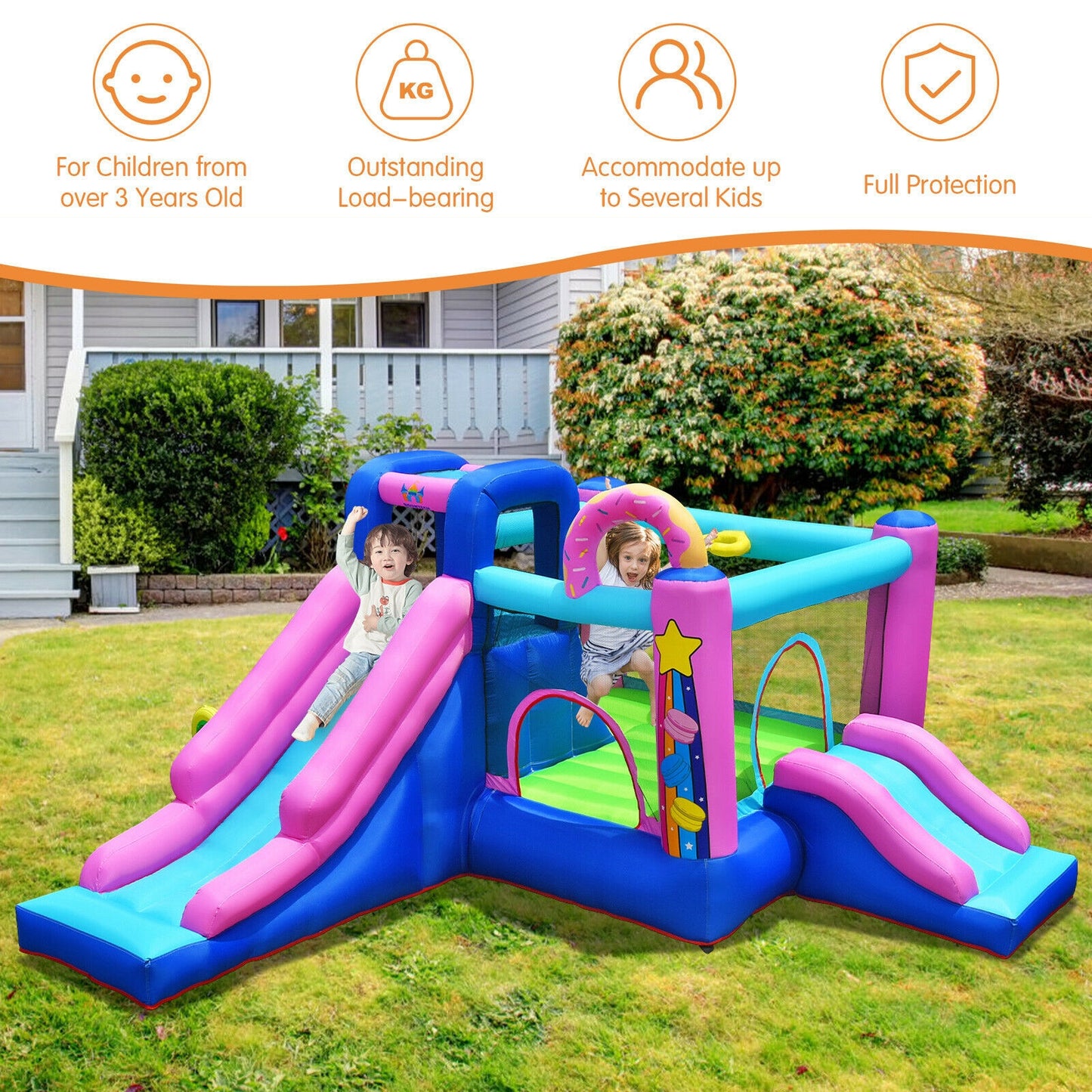 Inflatable Bounce Castle with Dual Slides and Climbing Wall without Blower Kids Crystal