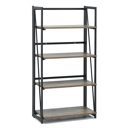4-Tier Folding Bookshelf No-Assembly Industrial Bookcase Display Shelves Kids Crystal