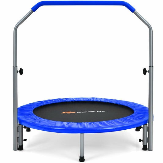 40 Inch Folding Exercise Trampoline Rebounder with 4-Level Handrail Carrying Bag-Blue Kids Crystal