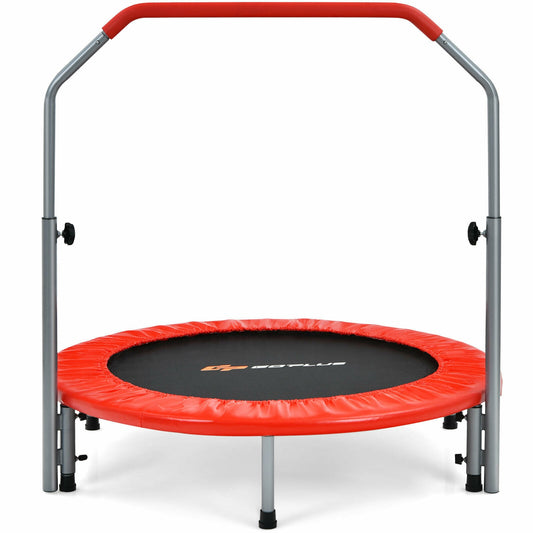 40 Inch Folding Exercise Trampoline Rebounder with 4-Level Handrail Carrying Bag-Red Kids Crystal