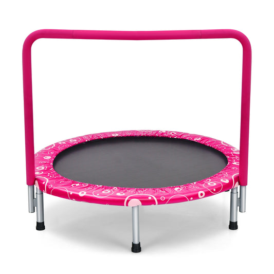 36 Inch Kids Trampoline Mini Rebounder with Full Covered Handrail -Pink Kids Crystal
