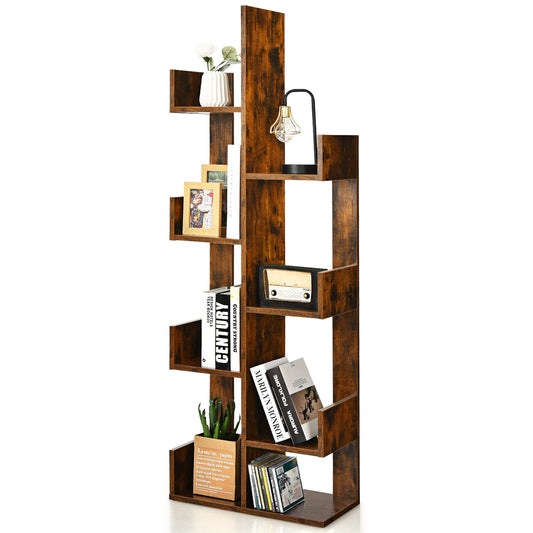 8-Tier Bookshelf Bookcase with 8 Open Compartments Space-Saving Storage Rack -Coffee Kids Crystal