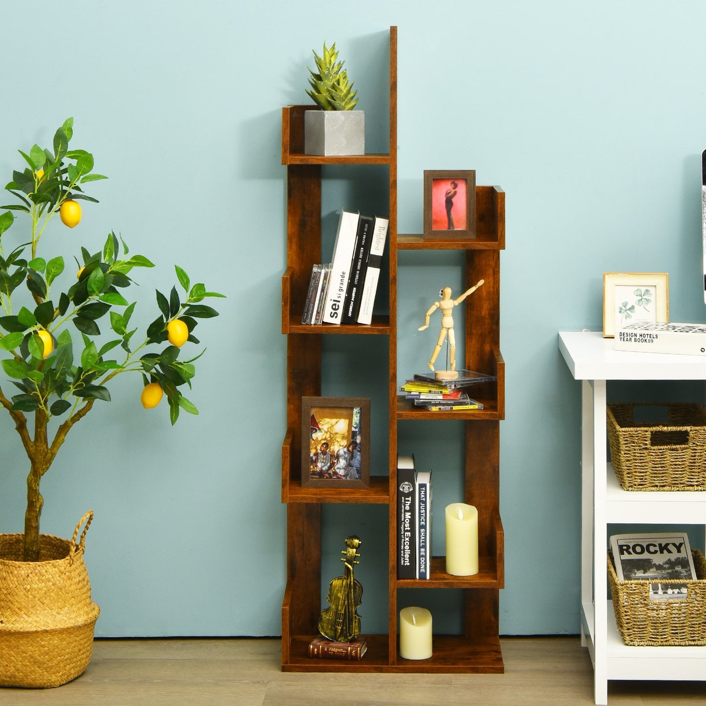 8-Tier Bookshelf Bookcase with 8 Open Compartments Space-Saving Storage Rack -Coffee Kids Crystal