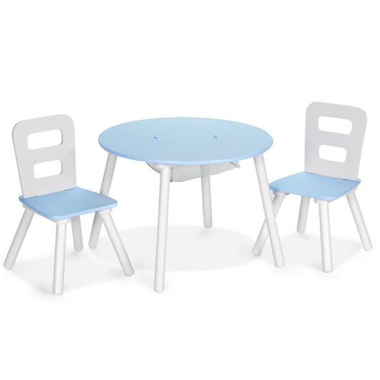 Wood Activity Kids Table and Chair Set with Center Mesh Storage for Snack Time and Homework-Blue Kids Crystal