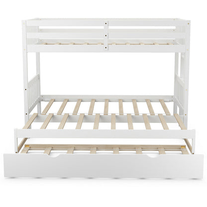 Twin Pull-Out Bunk Bed with Trundle Wooden Ladder-White