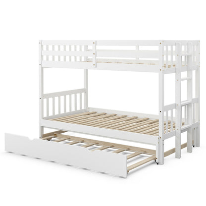 Twin Pull-Out Bunk Bed with Trundle Wooden Ladder-White