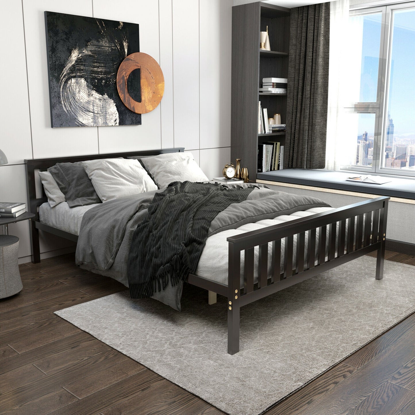Queen Wood Platform Bed with Headboard Kids Crystal
