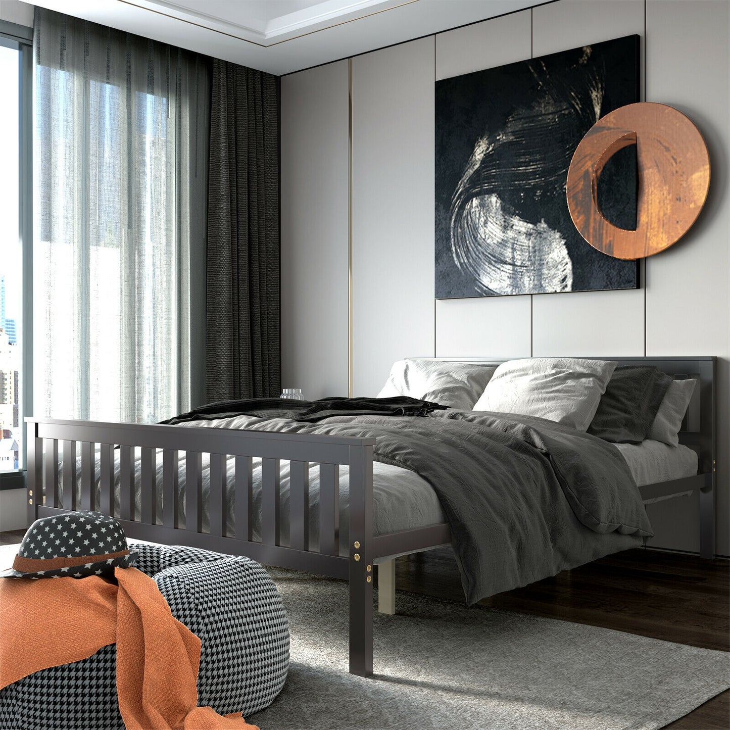 Queen Wood Platform Bed with Headboard Kids Crystal