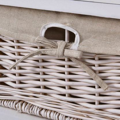 3 Tier Set of 2 Wood Nightstand with 1 and 2 Basket Drawer -White