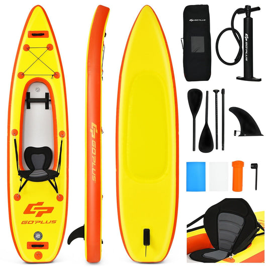 10.8 Feet Inflatable Kayak Set K1 1-Person Sit-On-Top Kayak with Oars-Yellow Kids Crystal