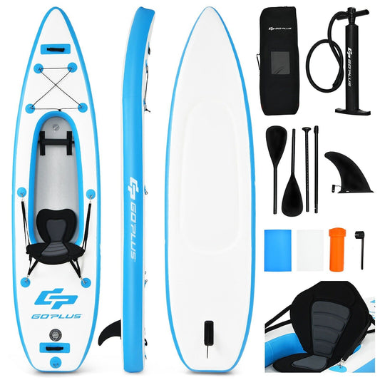 10.8 Feet Inflatable Kayak Set K1 1-Person Sit-On-Top Kayak with Oars-Blue Kids Crystal