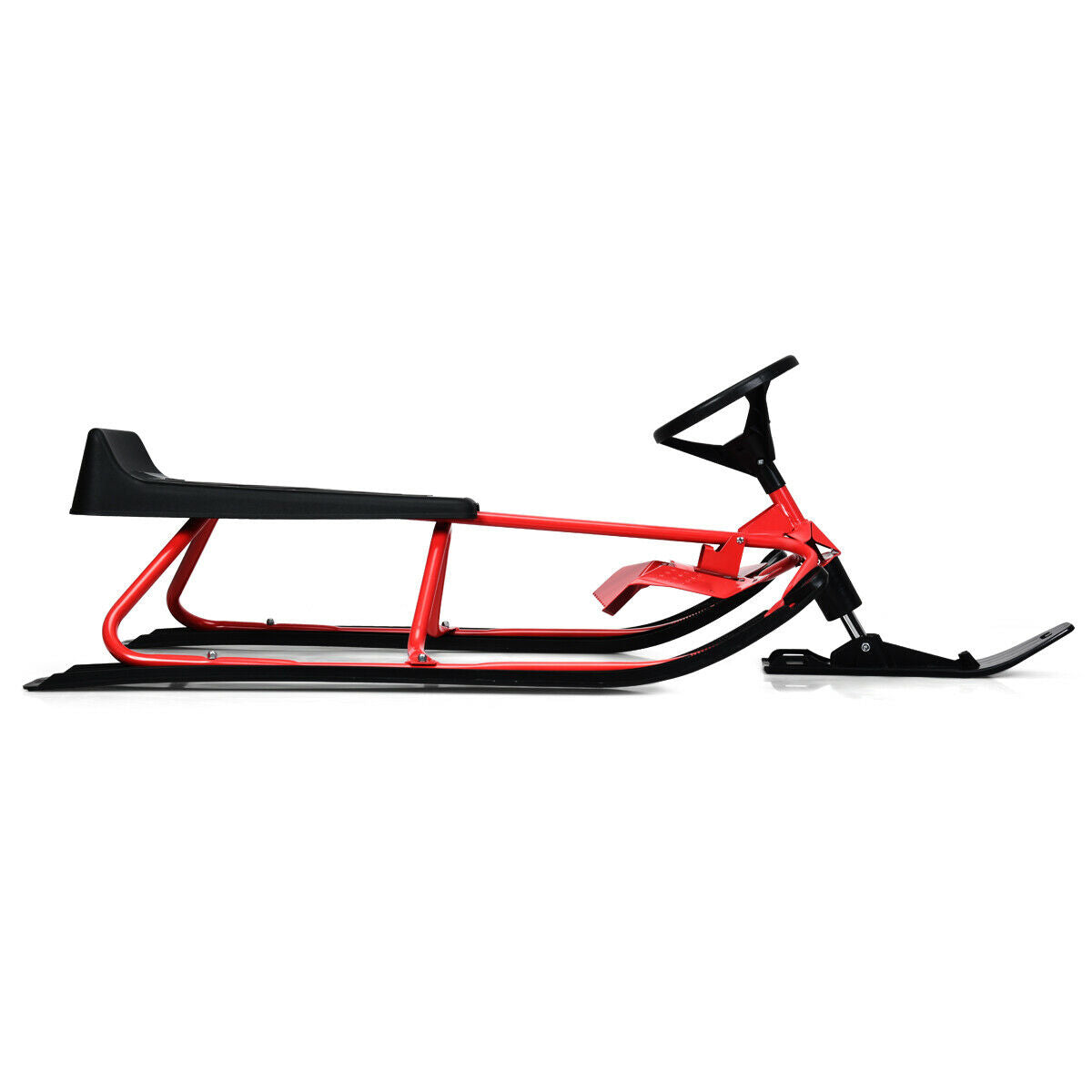 55.5 x 23.5 Inch Snow Sled with Steering Wheel and Double Brakes Pull Rope Slider Kids Crystal