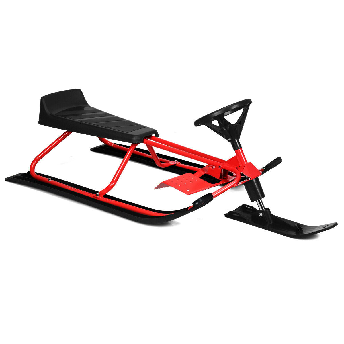 55.5 x 23.5 Inch Snow Sled with Steering Wheel and Double Brakes Pull Rope Slider Kids Crystal